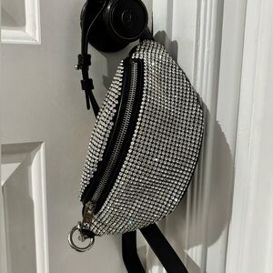 Alexander Wang Crystal Belt Bag Rhinestone Fanny Pack Black Silver